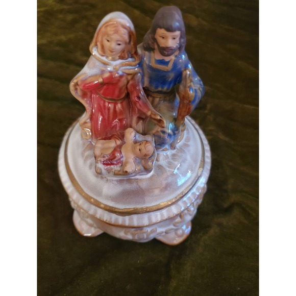 Vtg Nativity Scene Trinket Box Ceramic Religious Joseph Mary Jesus Made In China - Picture 1 of 6